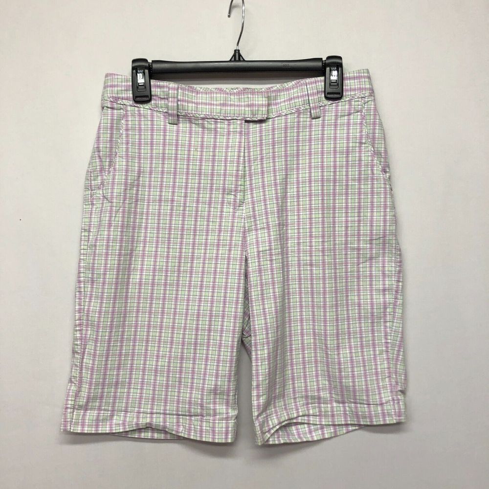 Lady Hagen Women Bermuda Golf Shorts Size 8 Plaid Cotton Blend B239 -12